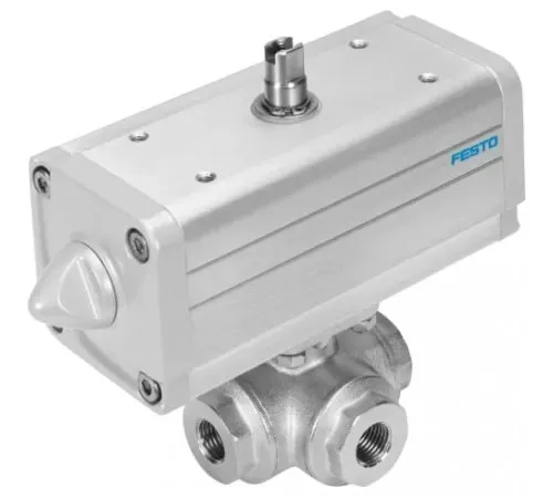 Шаровой кран с приводом Festo VZBA-3/8-GGG-63-32L-F0304-V4V4T-PP30-R-90-C Ру63 Ду10 (PN63 DN10)